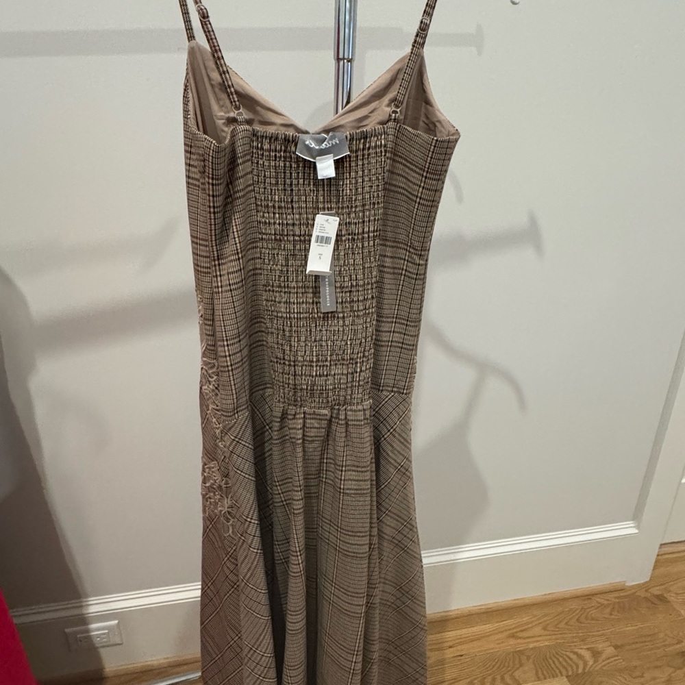 High-Low Plaid Slip Dress with Lace Trim - Brown mare mare size S - Picture 4 of 4